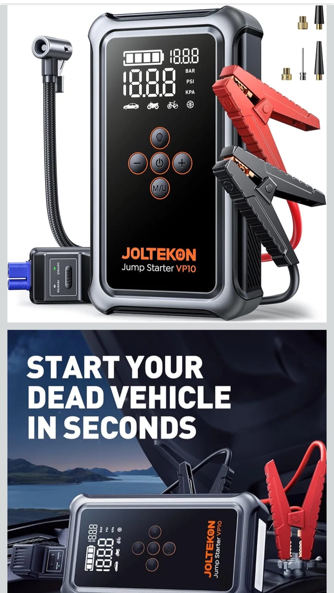 Portable Jump Starter with Air Compressor & Light